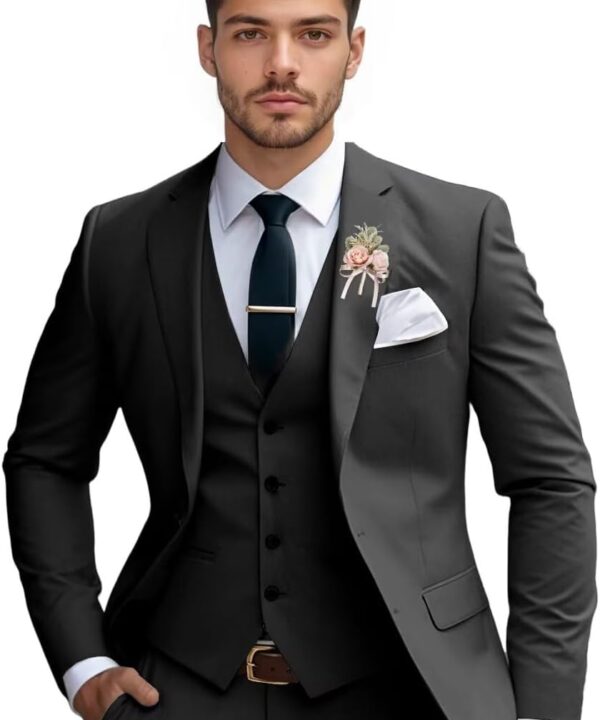 Mens Suits 3 Piece Slim Fit Suit Set Solid Tuxedo Set for Wedding Groomsmen Business Prom Party