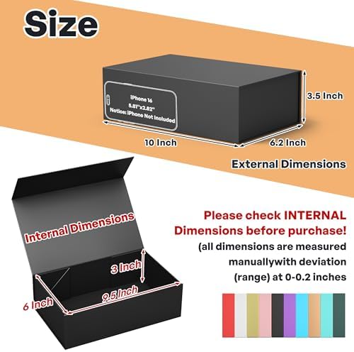 Black Gift Box, 9.5x6x3 Gift boxes for Presents with Lids Magnetic Closure Rectangle Collapsible for Groomsman Proposal Box, Wedding, Christmas, Halloween, Birthday Gift Packging