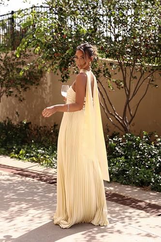 Women Bridesmaid Dresses with Scarf Strapless Pleated Flowy Solid Long Formal Wedding Guest Dress Womens Fall Dresses