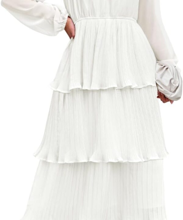 ZESICA Women's 2026 Long Sleeve Crew Neck Ruffle Tiered Layered Chiffon Flowy Swing Long Midi Dress