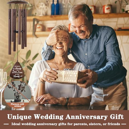 Wedding Anniversary Couples Gift, 32 Bronze Wind Chimes, Wedding Romantic Gift for Couple Parents Friends Women Men, Happy Anniversary Decorations