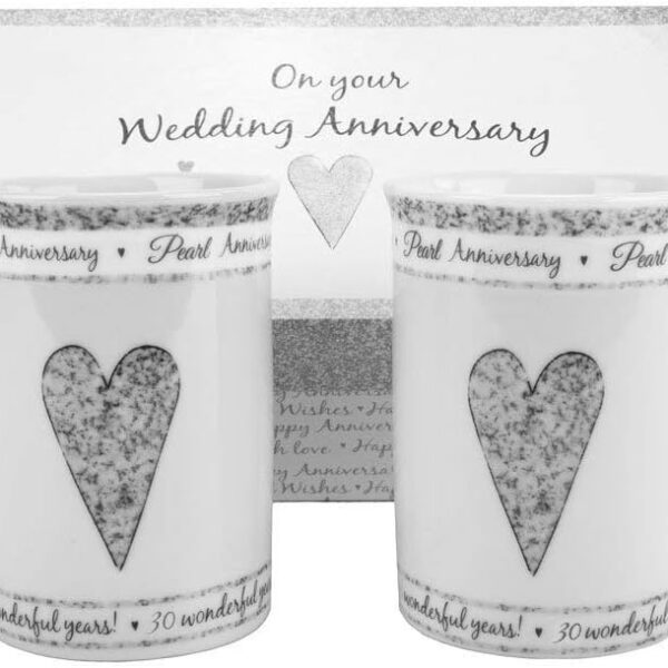 Beautifully Designed 30th Pearl Wedding Anniversary Set of Ceramic Mugs with Hearts | Dishwasher and Microwave Safe with Decorative Keepsake Box by Happy Homewares