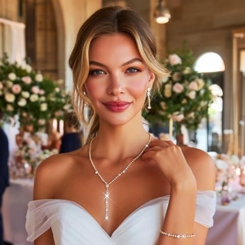 Unicra Rhinestone Bride Necklace Earrings Set Silver Crystal Bridal Wedding Jewelry Sets Prom Costume Jewelry Set Party Choker Necklace for Women and Brides