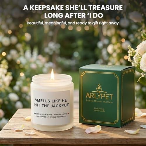 Funny Bridal Shower Gifts for Bride, Engagement Gifts for Women, Couples & Her, Bride to Be, Bachelorette Party Gift Ideas, Wedding Day Gift, Smells Like He Hit The Jackpot Candle
