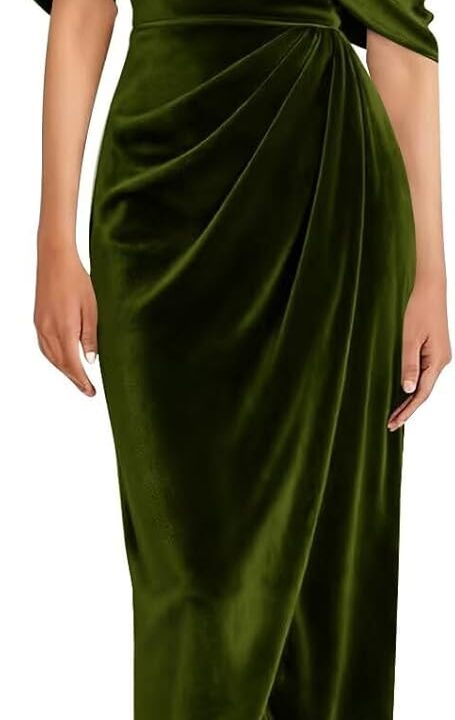 Smileven One Shoulder Velvet Bridesmaid Dresses for Women Tea Length Formal Wedding Guest Gowns with Slit