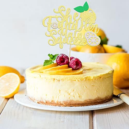 Gyufise 1Pcs She Found Her Main Squeeze Cake Topper Glitter Bridal Shower Party Cake Decorations for Lemon Theme Wedding Engagement Bachelorette Party Supplies