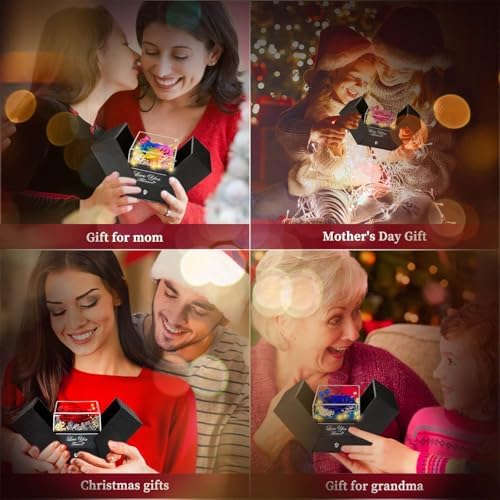 ENERLEAF Preserved Red Real Rose-Eternal Flowers Rose Gifts for Mom Grandma Wife Girlfriend on Mothers Day Birthday Valentines Christmas Anniversary Romantic Gifts for Her with I Love You Necklace