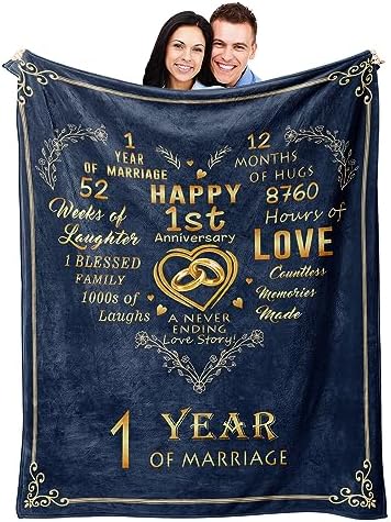 Mosslink 1st Anniversary Paper Gifts for Couple Husband Wife, 1 Year Anniversary Wedding Gifts for Him Her, First Anniversary Marriage Gifts,Romantic Bed Throw Blanket 60X50