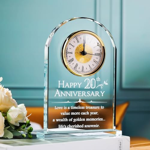 YWHL 20th Anniversary Quartz Clock Gifts for Him and Her, 20 Years Wedding Anniversary Keepsake Gifts for Couple, Happy 20th Wedding Home Party Decoration (Battery not Included)