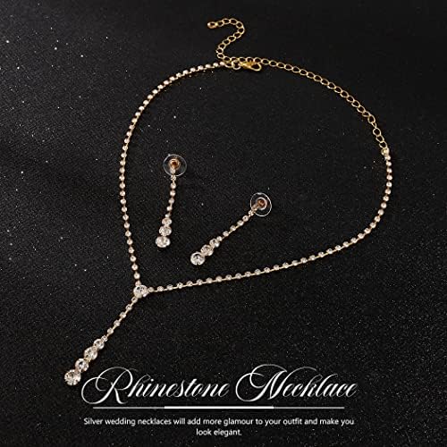 Yean Silver Bridal Jewelry Set Rhinestone Wedding Necklace and Earring Set Prom Jewelry for Women and Bride