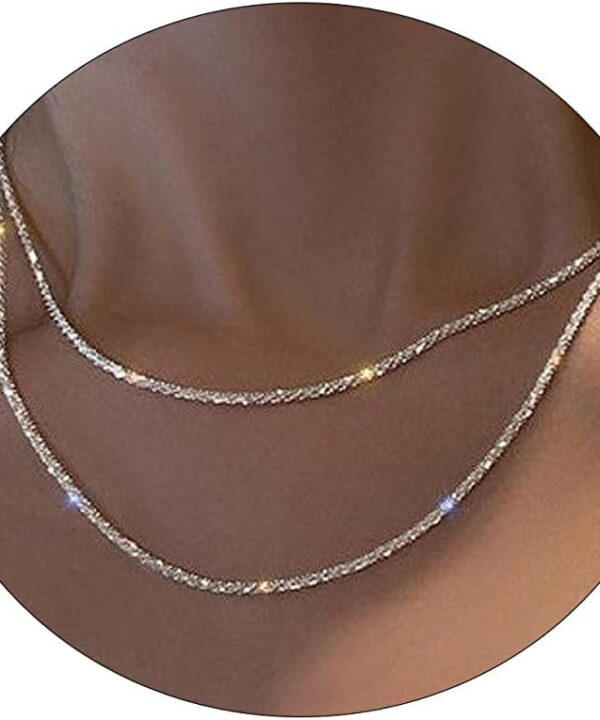 Layered Necklaces for Women Silver Plated Dainty Snake Twist Rope Delicate Layered Necklace Different Length Choker Necklaces Silver Jewelry for Women