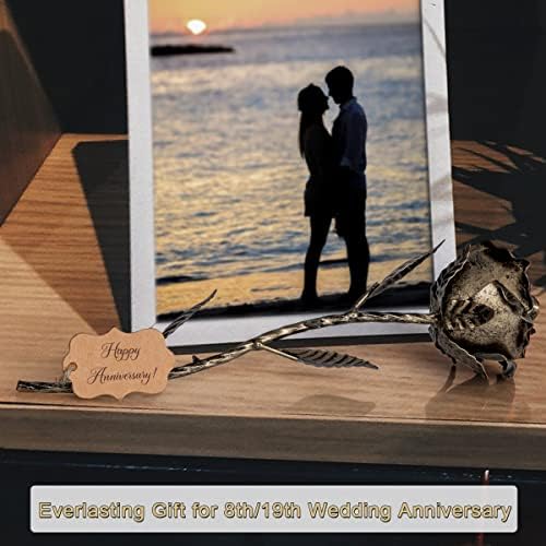 Bronze Anniversary 8 Year Gifts – Metal Rose 8th Anniversary for Her Bronze Gift, Everlasting Rose for 8 Year Wedding Handcrafted for Wife Eternal Artwork