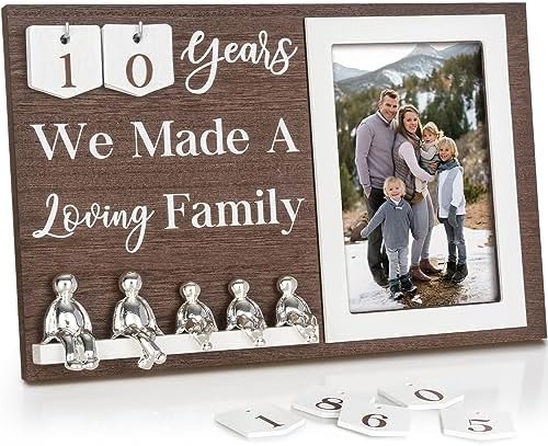 Anniversary Idea for Wife Gifts, 10th Year Wedding Anniversaries Tin Gift for Couples Him Her Husband, Aluminum Sculptures Family Tree Picture Frame Keepsake Decor Sculptures DIY Personalized