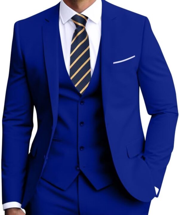 Men's Slim Fit 3-Piece Suit Set, Formal Wedding Tuxedo in Black, Navy Blue