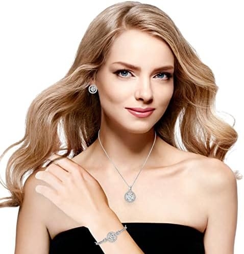 Crystal Jewelry Set for Women Cubic Zirconia CZ Jewellery Bridal Pendant Necklace Bracelet Earrings Set Wedding Jewelry Set