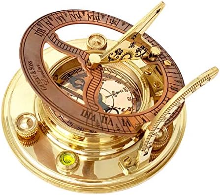 Brass Nautical – Antique Brass & Copper Sundial Compass, Sundial Clock in Box Gift Sun Clock Ship Replica Watch