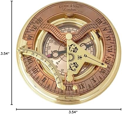Brass Nautical – Antique Brass & Copper Sundial Compass, Sundial Clock in Box Gift Sun Clock Ship Replica Watch