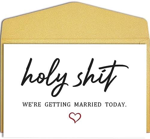 Qiliji Funny Wedding Day Card, Groom Bride Wedding Day Vows Card, To My Husband Wife On Our Wedding Day Card, Holy Shit Were Getting Married Today