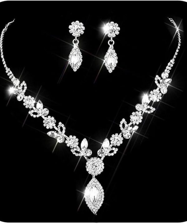 TWINKLEDE Wedding Jewelry Sets for Women Silver Bridal Rhinestone Necklaces and Earring for Brides
