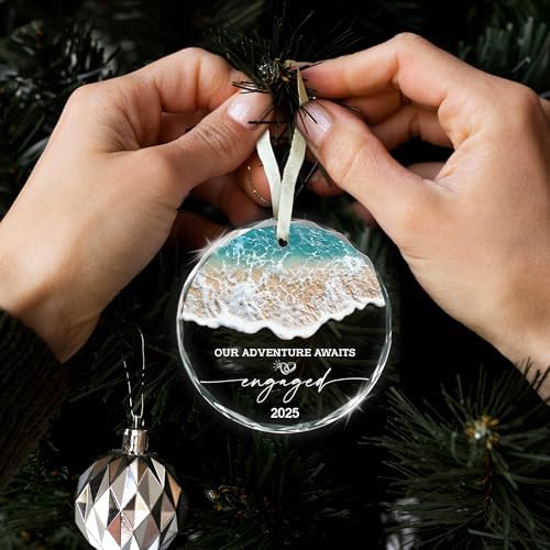 Engagement Gifts for Couples – Our Adventure Awaits Engaged 2025 Glass Ornament Just Engaged Present Ideas for Newly Women, Bride to Be, Fiance, Friend, Daughter