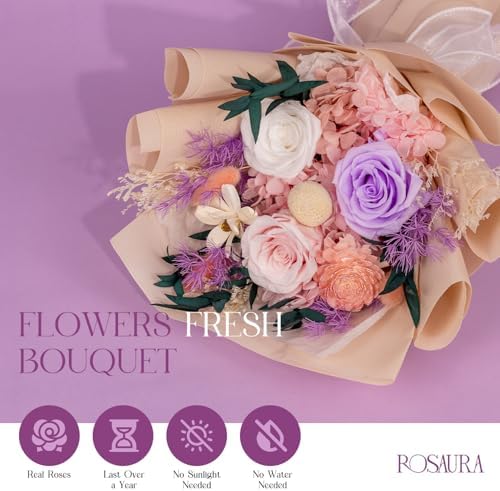 Rosaura Preserved Flowers Bouquets, flowers for Delivery Prime, Forever Roses Bouquets Valentines Day, Mothers Day, Christmas, Birthday Gifts (Pink)