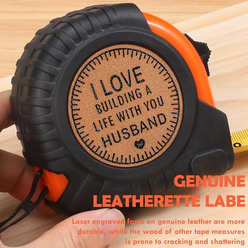 Valentines Day Husband Gifts from Wife, Valentines Gift for Husband, Best Husband Birthday Gift, Romantic Wedding Anniversary Men Gifts, Genuine Leather Engraved 25 FT Tape Measure Useful Tools