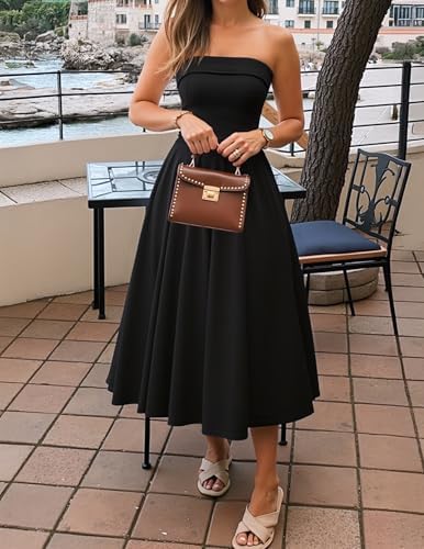 ZESICA Womens Summer Strapless Cocktail Dresses 2026 Elegant Off Shoulder Flowy A Line Wedding Guest Party Midi Dress