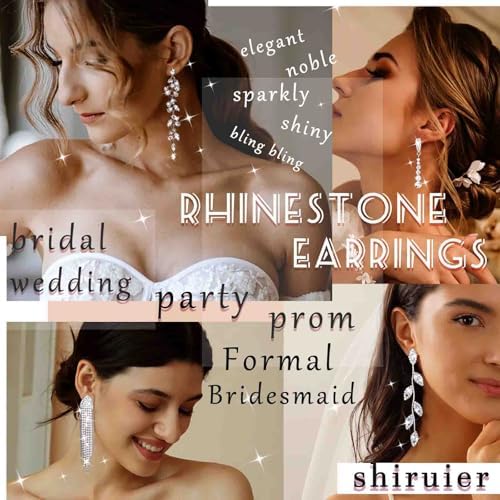 Wedding Long Rhinestone Earrings Silver Crystal Dangle Earring Dainty Diamond Cubic Zirconia Bridal Drop Sparkly Tassel Cz Brides Stud Simple Shiny Statement Formal Bridesmaid Party Prom Jewelry Women