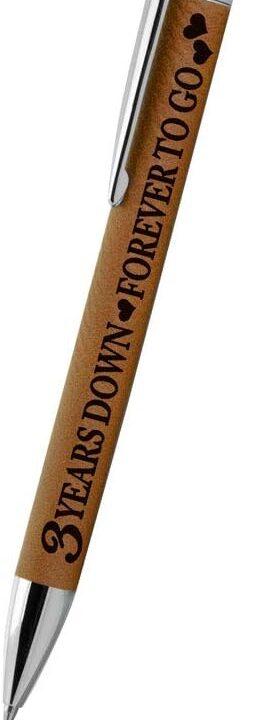 KATE POSH - 3 Years Down, Forever to Go Engraved Leather Pen, Our 3rd Wedding Anniversary, 3 Years as Husband & Wife, Gifts for Her, Him & Couples, Marriage (Rawhide)