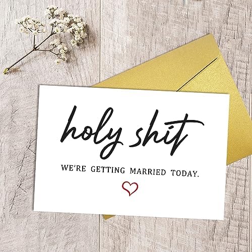 Qiliji Funny Wedding Day Card, Groom Bride Wedding Day Vows Card, To My Husband Wife On Our Wedding Day Card, Holy Shit Were Getting Married Today