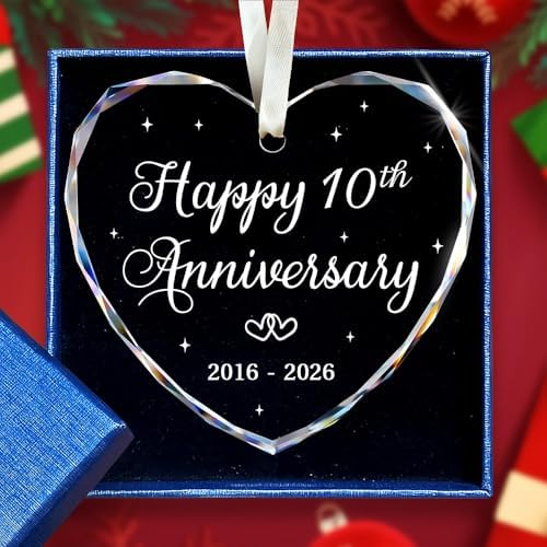 BSQUIELE Happy 10th Anniversary Ornament 2026 – Valentine Gift for 10th Anniversary – 10th Wedding Ornament – 10 Years of Marriage Gifts for Couple – Anniversary, Birthday Gift for Husband, Wife