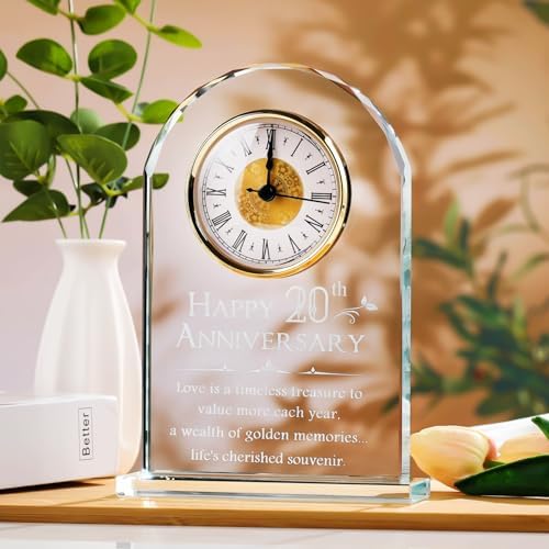YWHL 20th Anniversary Quartz Clock Gifts for Him and Her, 20 Years Wedding Anniversary Keepsake Gifts for Couple, Happy 20th Wedding Home Party Decoration (Battery not Included)