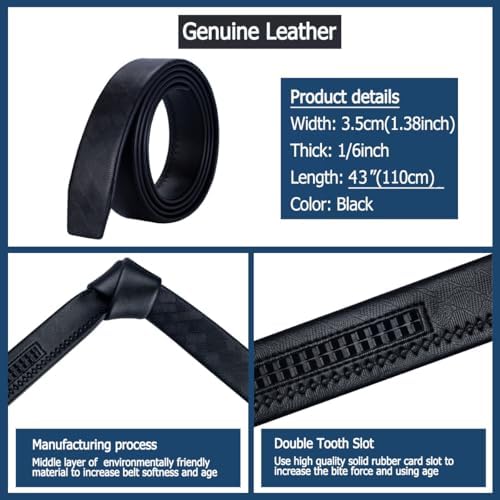 Barry.Wang Mens Ratchet Leather Belt 1 3/8 Adjustable Buckle Slide Click Casual Dress Golf Jeans Business Classic