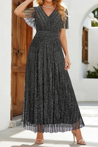 Pinup Fashion Women Plus Size Formal Dresses – Evening Gowns Long Sleeve Wedding Guest Glitter Prom Long Dress
