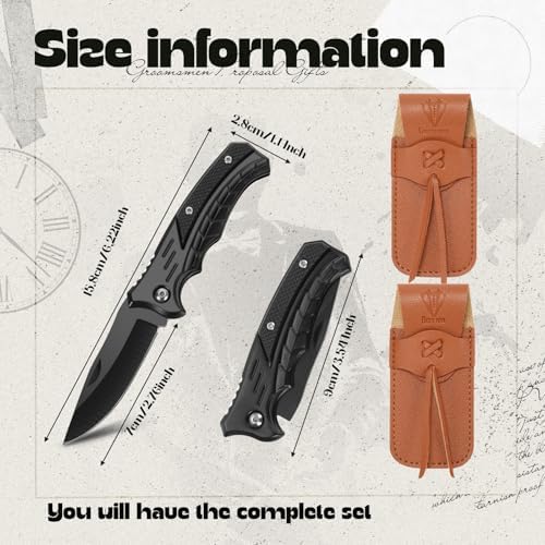 Abbylike 6 Set Man Pocket Knife Gift for Men Gifts Personalized Pocket Knife with Leather Sheaths Mini Folding Knives Proposal Gifts for Christmas Wedding Party Favors(Classic)