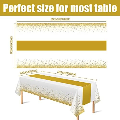 OHOME 4 Pack Disposable Plastic Table Cloths for Parties,White and Gold Rectangle Table Covers for Fall Decor Wedding Bridal Shower Birthday | Baptism Friendsgiving New Years Decorations 54 x 108