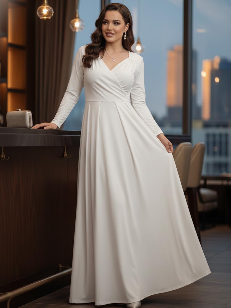 KOH KOH Womens Long Sleeve Empire Cocktail Elegant Evening Versatile Maxi Dress