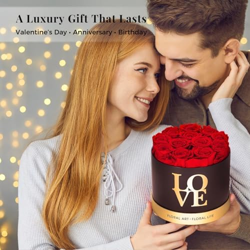 Graclect Preserved Roses in a Box 12 Real Forever Flowers, Luxury Round Flower Gift for Her, Elegant Red Roses for Valentines Day, Anniversary & Home Dcor