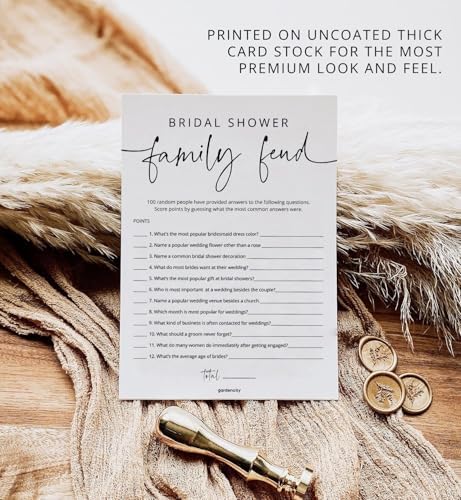 GardenCity Bridal Shower Games, 50 Bridal Shower Family Feud Game Cards, Wedding Shower Game Activity, 50 Guests, Minimalist