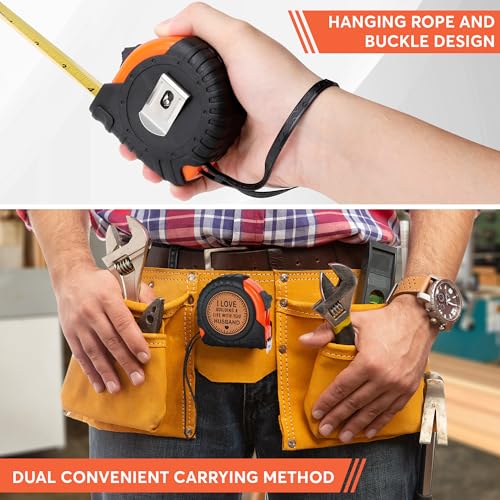Valentines Day Husband Gifts from Wife, Valentines Gift for Husband, Best Husband Birthday Gift, Romantic Wedding Anniversary Men Gifts, Genuine Leather Engraved 25 FT Tape Measure Useful Tools