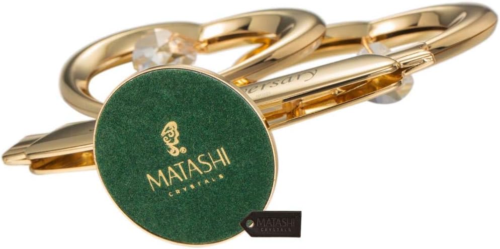 Matashi 24K Gold Plated Anniversary Heart Sculpture with Crystals Double Heart Statue – Perfect Christmas and Holiday Gift and Premium Quality Cake Topper