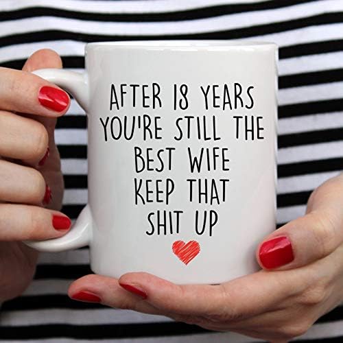 YouNique Designs 18 Year Anniversary Coffee Mug for Her, 11 Ounces, 18th Wedding Anniversary Cup For Wife, Eighteen Years, 18th Year (White)