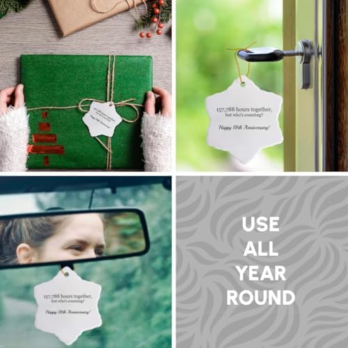 3dRose Happy 18th Anniversary – 157788 Hours Together – Snowflake Ornament, Porcelain, 3-Inch (ORN_224663_1)