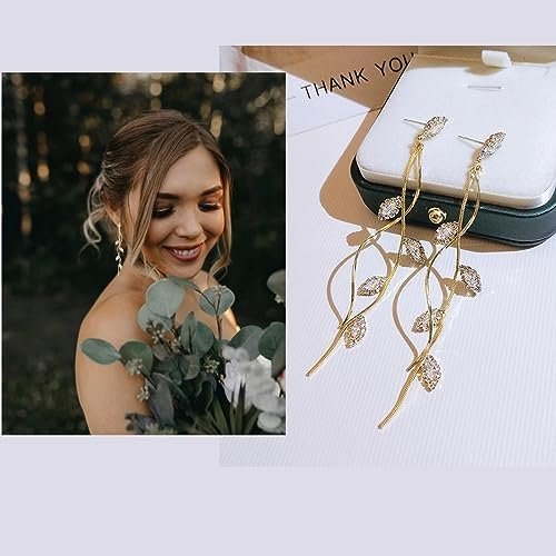 Crystal Wedding Earrings for Bridal Bridesmaid,Bride Drop Earrings Gold Chandelier Dangle Earrings for Women,Cubic Zirconia Rhinestone Dangling Earrings Prom Party Jewelry Gifts