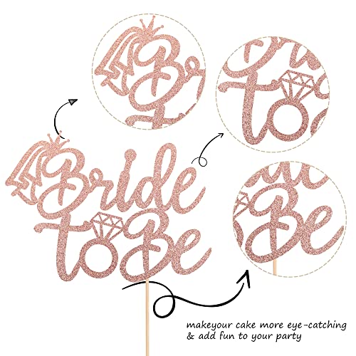 1 PCS Bride to Be Cake Topper with Glitter Ring Bridal Shower Cake Pick Decorations for Wedding Engagement Theme Bachelorette Party Supplies Rose Gold