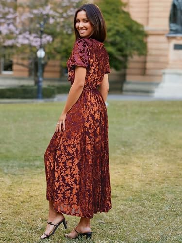 Simplee Womens Velvet Wrap Dress Short Sleeve High Split Fall Wedding Guest Dresses Long Formal Cocktail Party Dresses