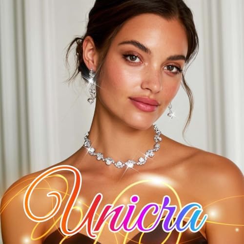 Unicra Bride Silver Necklace Earrings Set Crystal Bridal Wedding Jewelry Set Rhinestone Choker Necklace for Women and Brides