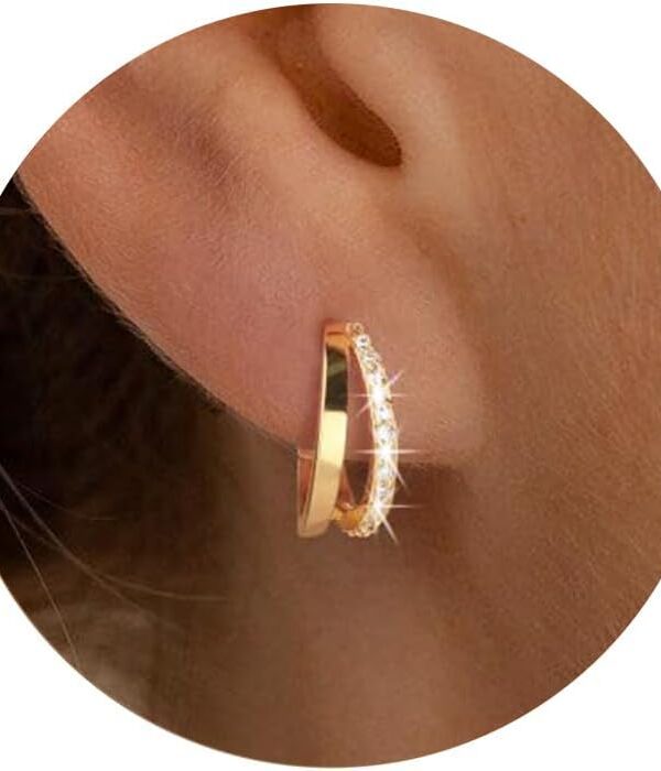 Chunky Gold Hoop Earrings for Women, Trendy 14K Gold Plated Gold/Silver Chunky Hoop Earrings Double Hoop Earrings