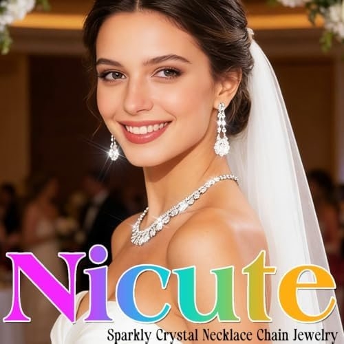 Nicute Crystal Wedding Jewelry Set Silver Necklace Earrings Rhinestone Wedding Jewelry Sets for Brides Bridesmaid