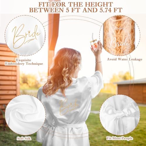 Irenare 8 Pcs Bride Gifts Set for Bridal Shower Bachelorette Party Robe Cup Makeup Bag Bracelet Scrunchies Card Pen Gift Box(White)